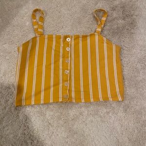 Yellow and White Stripped Cropped Shirt